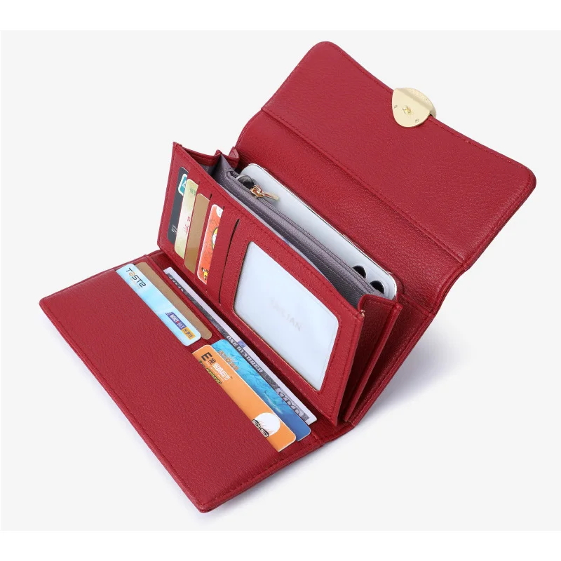 Leather Wallet for Women Pebble Grain Long Trifold Fashion Handbag Large Capacity Coin Purse Phone Bag Multi-Cards Holder Gift