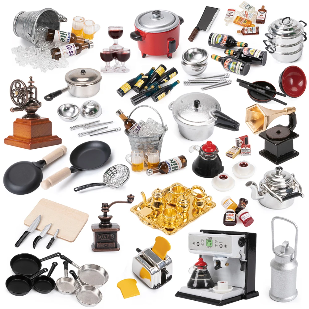 

Mini Garage Kitchen Toy House Western Ornaments Frying Pan Coffee Machine Suitable for 1/10 1/12 RC Car SCX10 TRX4 WPL MN YK4082