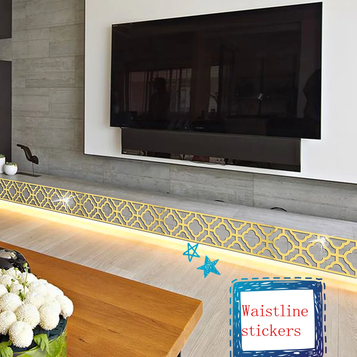 

European Home Decor Mirror Wall Sticker 3D Golden Cloud Waistline Acrylic Floor Stickers Living Room Bathroom Kitchen Decoration