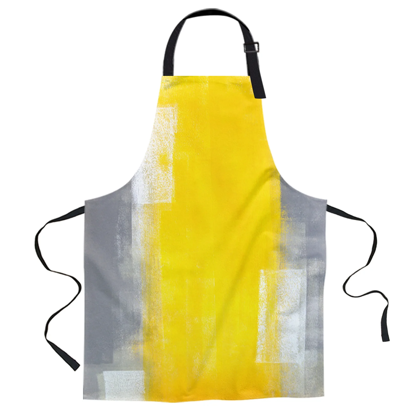 

Yellow Gray Abstract Art Design Adjustable Canvas Kitchen Coffee Apron Ladies Couple Cooking Dining