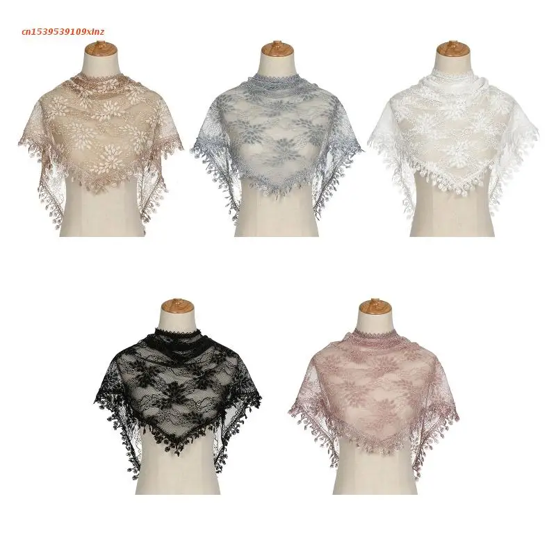 Lace Triangle Scarf With Fringe Veil Scarf Headcovering Scarf For Women