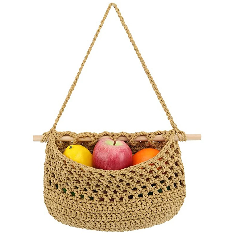 

Висячие, в стиле бохо тканые корзины для фруктов ручной работы, карманная вешалка для хранения фруктов, настенное крепление для хранения вс...