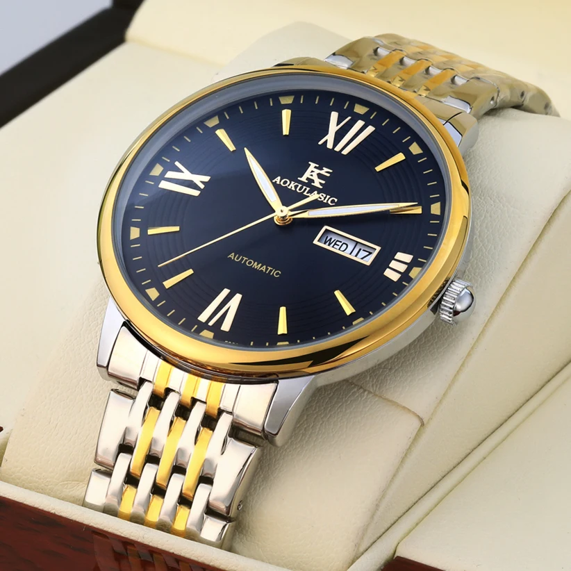 

Мужские механические Автоматические часы AOKULASIC, роскошные брендовые часы, мужские Модные деловые спортивные водонепроницаемые наручные часы, светящиеся часы