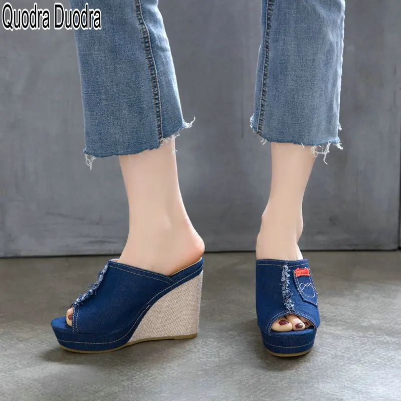 

Женские мюли на танкетке, туфли без застежки, открытый носок, сланцы, летняя обувь, большие размеры 43