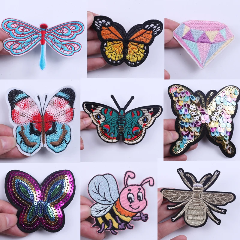 

Butterfly Dragonfly Embroidered Patches for Clothing Fusible Sewing Application Sew on Patch Diy Iron-on Applique on Clothes Set