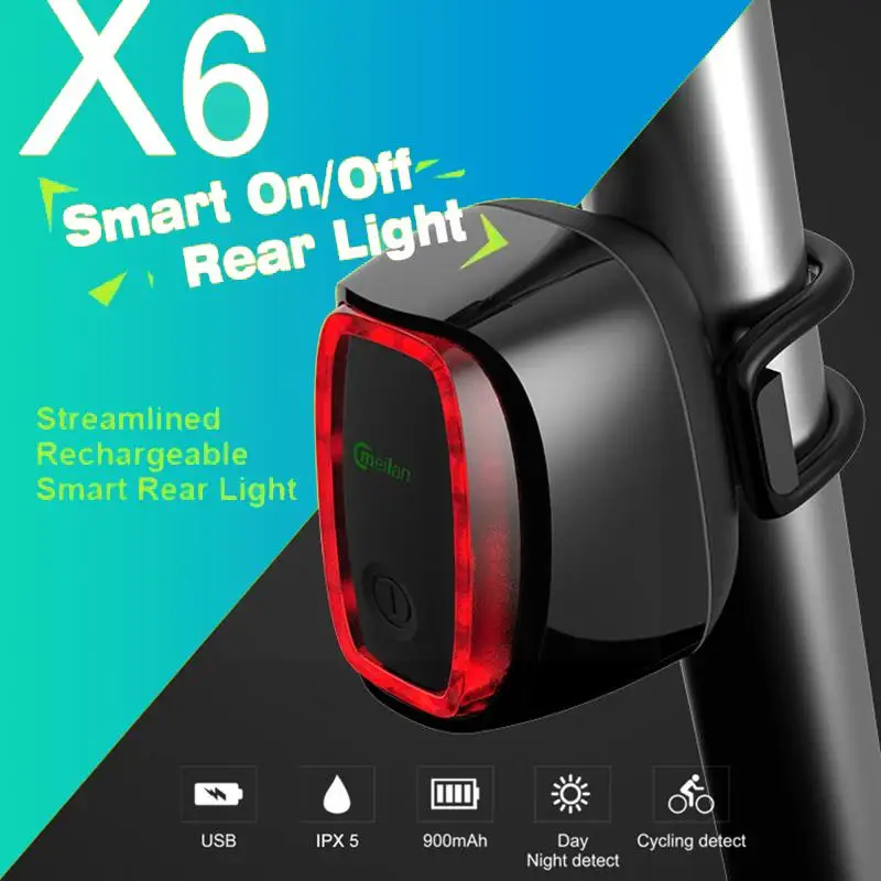 

Meilan X6 Bicycle Rear Light Auto Start / Stop Ipx5 Cycling Taillight 2021 New Waterproof Sensing Led Brake Lights S0y9