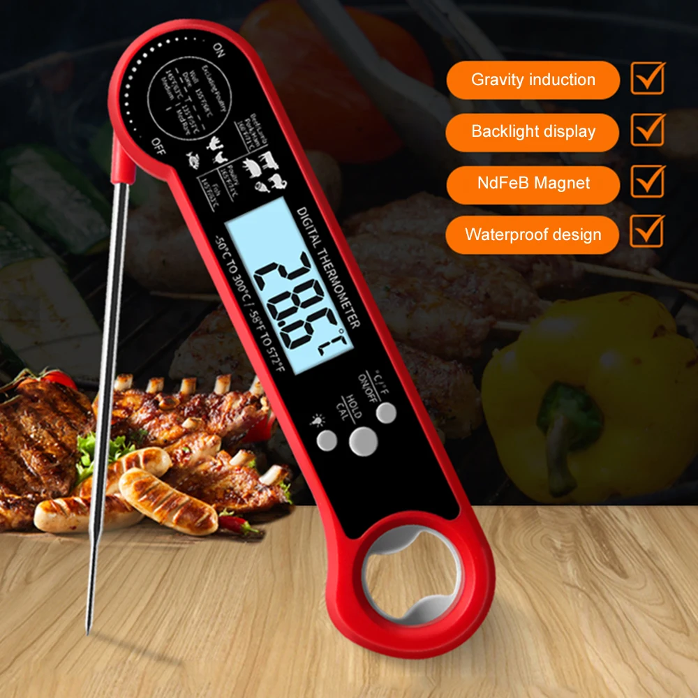 Instant Read Meat Thermometer Digital with Probe Food Thermometer with Bottle Opener for Baking Liquids Candy & Air Fryer