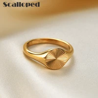 scalloped trendy sunlight rings woman jewelry 18k gold plated stainless steel finger ring trend girls party accessory gifts