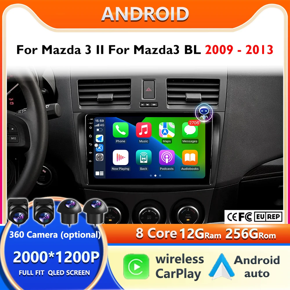 Фото Android авто автомобильный радиоприемник мультимедийный плеер для Mazda 3 II для Mazda3 BL 2009-2013 Android15 Carplay авторадио GPS стерео головное устройство №1