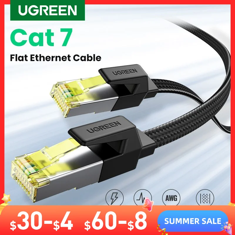 UGREEN Ethernet Cable CAT7 10Gbps Cotton Braided Network Lan Cord for Modem Laptops PS5 4 Router 1m 10m 15m RJ45 Cable Ethernet