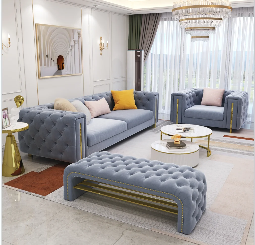 

Light luxury modern simple fabric sofa living room pull buckle high-end size apartment combination