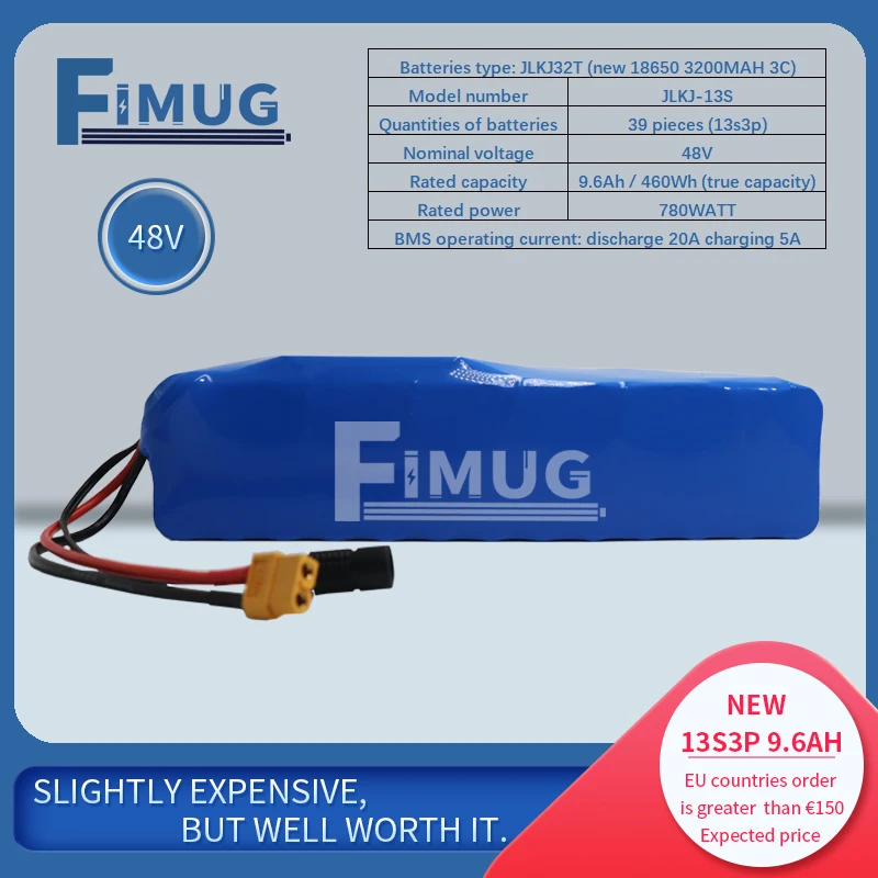 Литиевый аккумулятор FIMUG 48 В 13S3P 9 6 Ач 10 А с балансом 30 BMS для электрического
