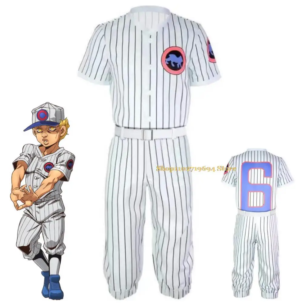 

Anime JoJo Bizarre Adventure Stone Ocean Emporio Alnino Cosplay Costume Striped Outfit Halloween White Baseball Uniform Suit