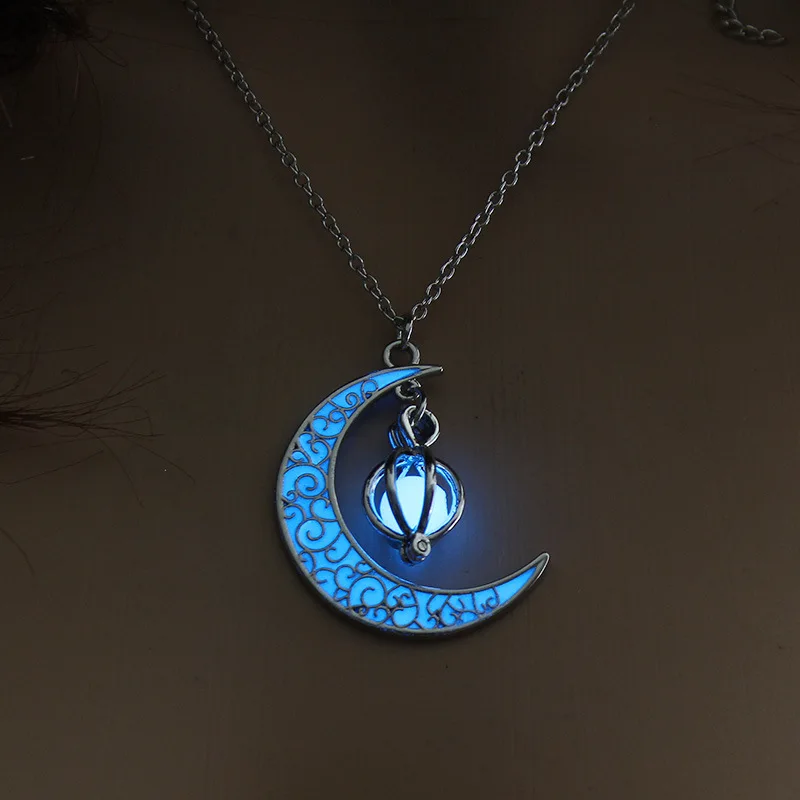 Creative Personality Women Men Luminous Moon Necklace Pendant Fashion Charm Jewelry For Gifts Pendents Glowing Stone images - 6