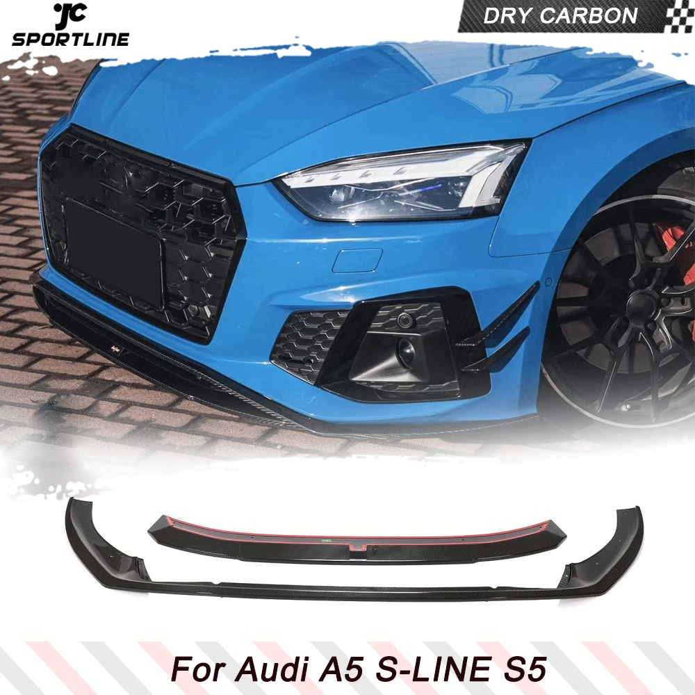 

Dry Carbon Car Front Bumper Lip Splitters for Audi S5 A5 Sline 2021 2022 Front Bumper Lip Spoiler Splitters Guard Chin Lip