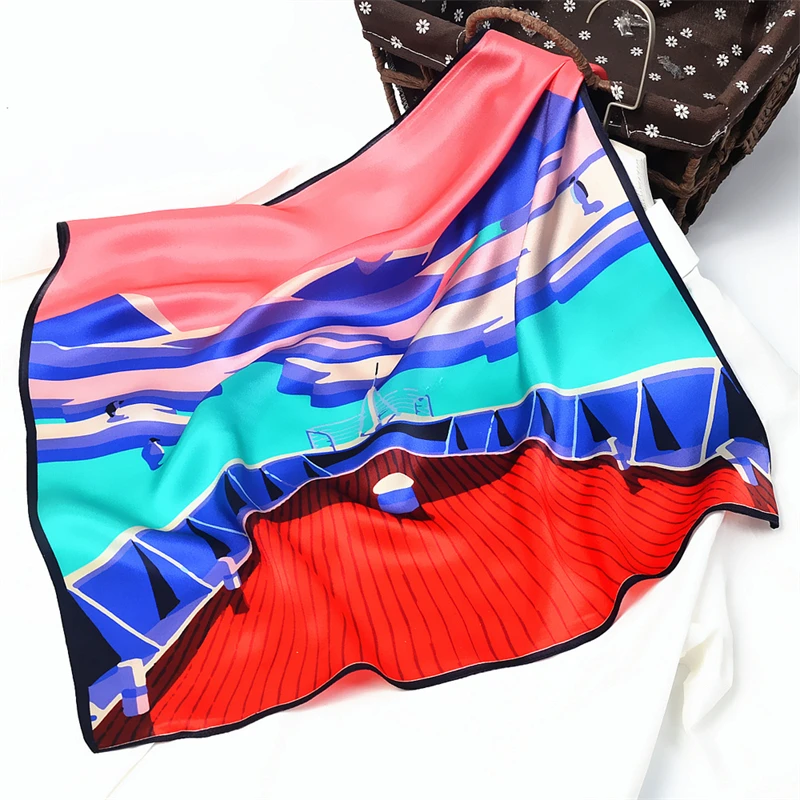 

2023 Square 60*60cm Silk Hair Tie Band Scarf New Elegant Women Head Skinny Hair Tie Band Small Handkerchief Bandana Scarf