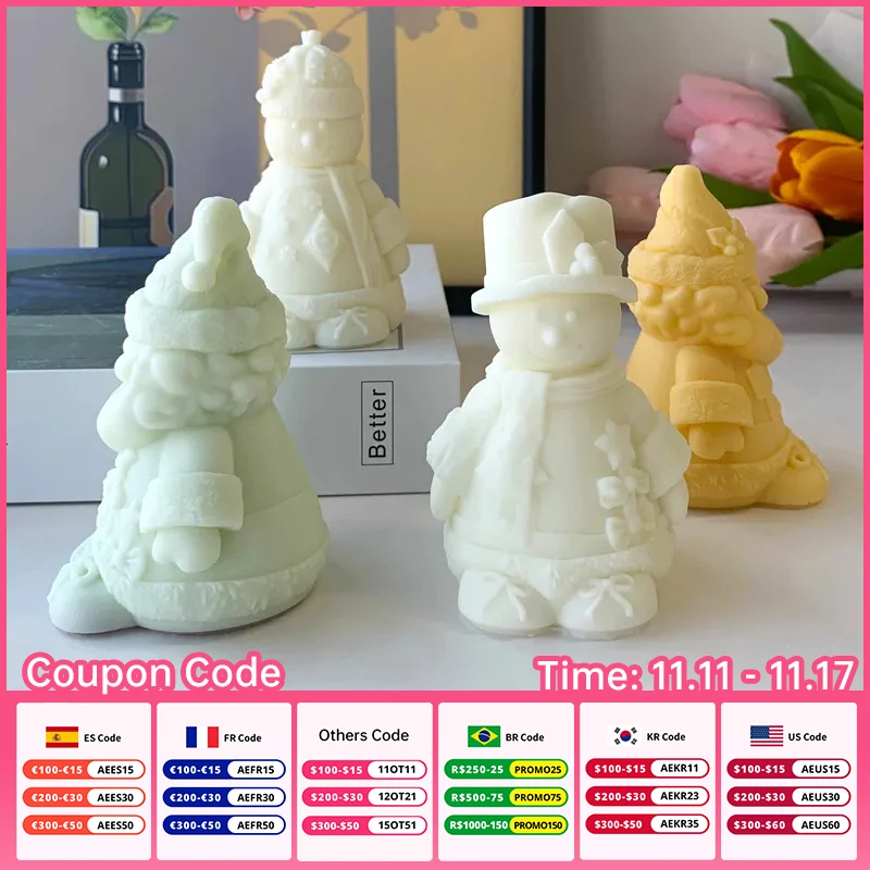 

3D Snowman Santa Claus Silicone Mold DIY Aroma Candles Plaster Christmas Ornaments Mould Handmade Soap Resin Gypsum Molds