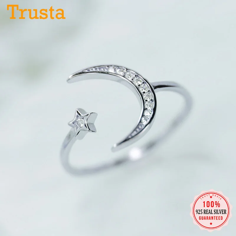 

Trustdavis Real 100% 925 Sterling Silver Fashion Moon Star CZ Cocktail Opening Ring For Women Wedding Party S925 Jewelry DA1122