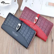 Vianna Crocodile Pattern Long Wallet Lady Solid Color Multi-card Pocket Thin Leather Fashion Women Purse Card Holder Clutch Bag