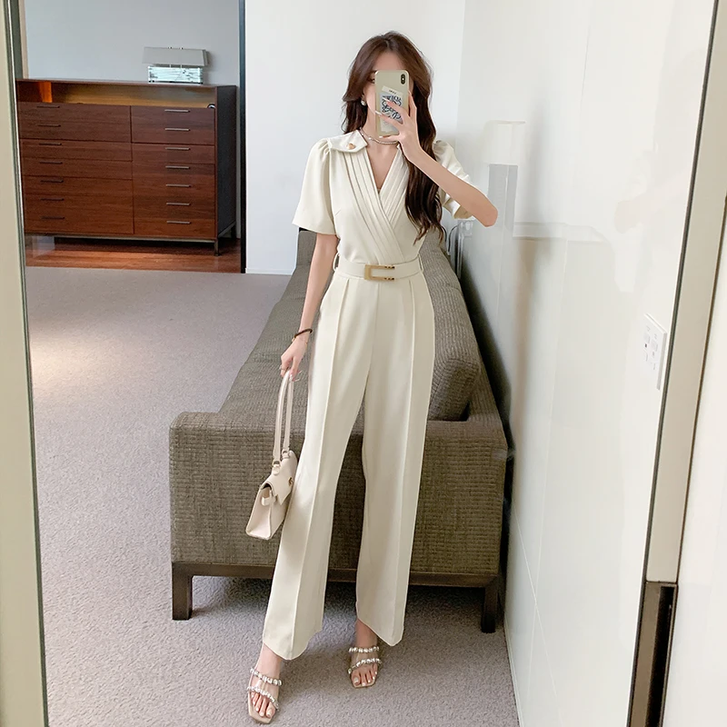 

Женский модный цельный комбинезон, новинка 2023, комбинезон с коротким рукавом, Летний комбинезон с высокой талией и широкими штанинами, боди,...