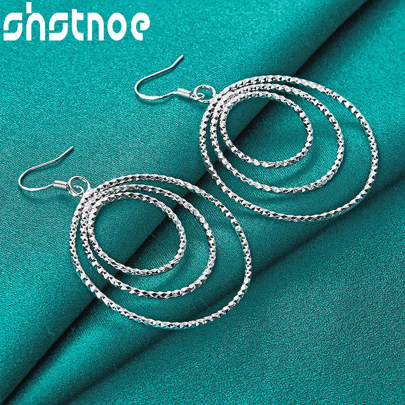 

Luxury 925 Sterling Silver Frosting Three Circle Drop Earrings For Women Fashion Party Birthday Engagement Wedding Charm Jewelry