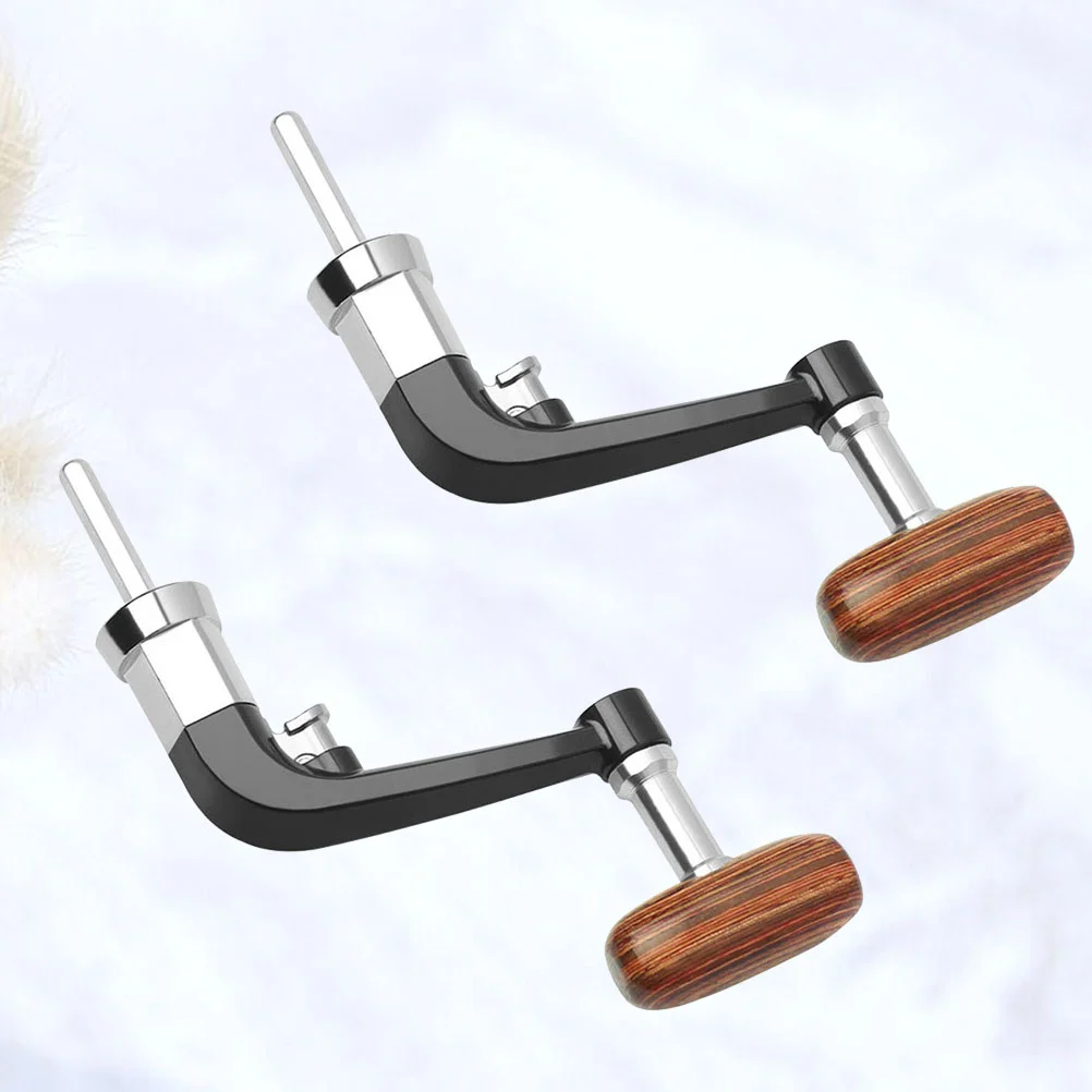 

2Pcs Folding Solid Wood Handle Shake Fishing Wheel Arm Metal Handle Fishing Reel Size L (with Nut)