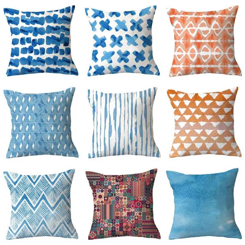 

Simple 45X45cm Geometric Blue Pillowcase Home Sofa Decorative Pillow Case Bedroom Cushion Cover Decorations Accessories Ornament