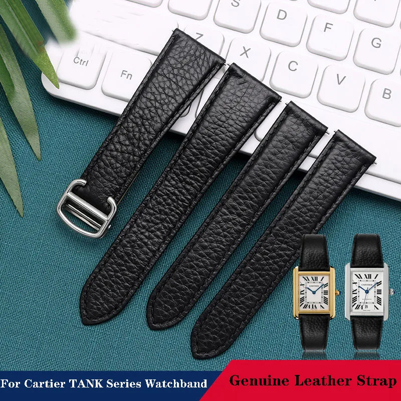 

Litchi Leather Watch Band for Cartier TANK SOLO RONDE DE Lychee Grain men's and women's Strap 17mm 20mm 23mm 25mm Watch chain