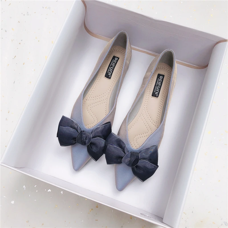

Large Size Summer Bow Flats Shoes Woman Butterfly-Knot Ballets OL Office Shoes Pointed Toe Shallow Slip On soft bottom Ballerina