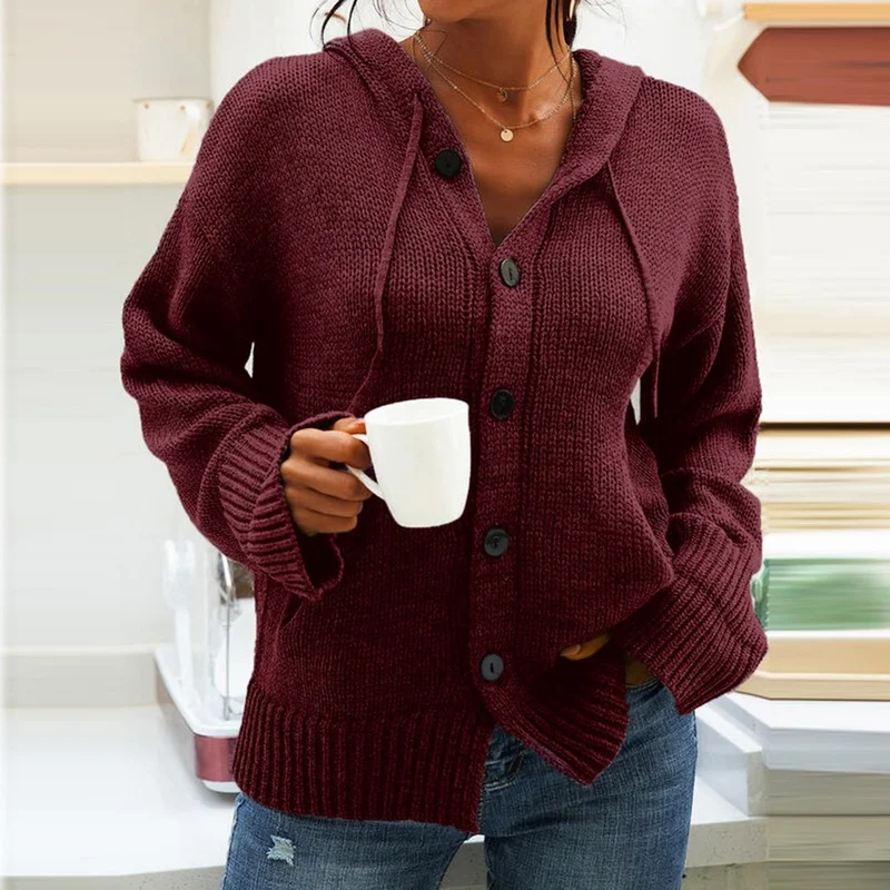 

Fashion Women Sweater Deep V Neck Autumn Winter Long Puff Sleeve Buttons Sweater Loose Warm Clothes for Female sweatshirt