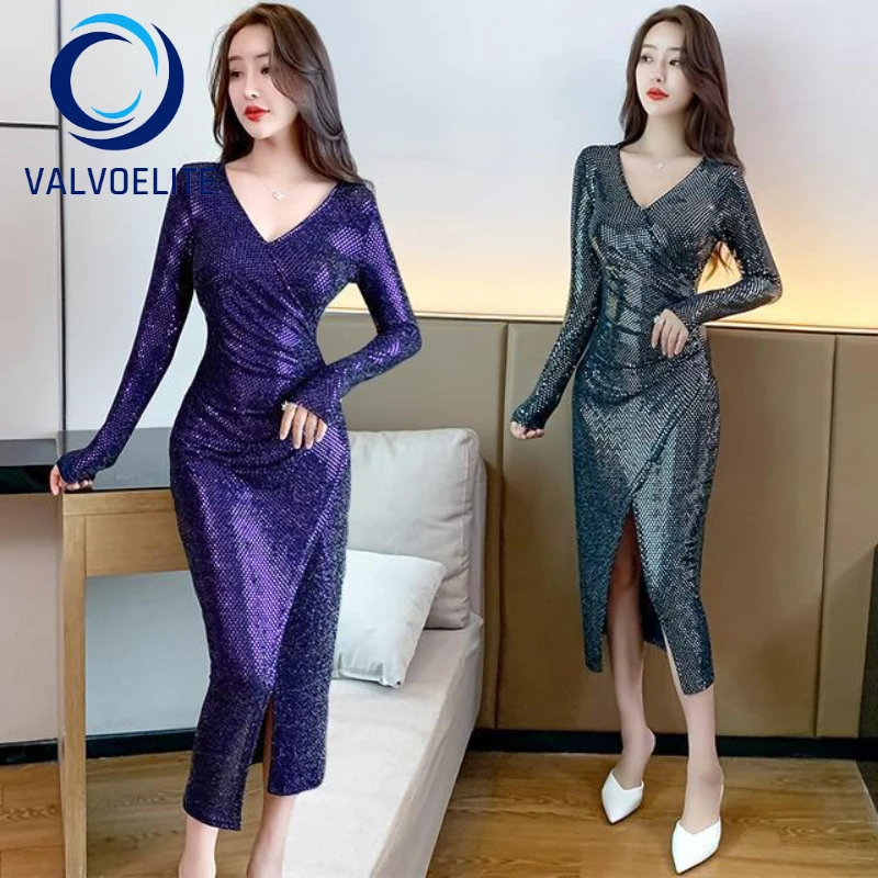 

2022 Spring Autumn New Woman Sequin Dress Fashion Sexy Midi Skirt Slim Waist Bag Hip Skirt High Quality Design Sense Dress Skirt
