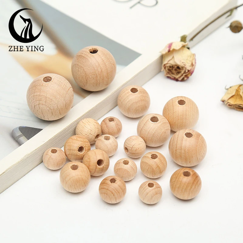 

Natural Wooden Beech Round Beads 8-30mm Eco-friendly Loose Spacer Wood Beads for Jewelry Making Teething Pacifier Chains