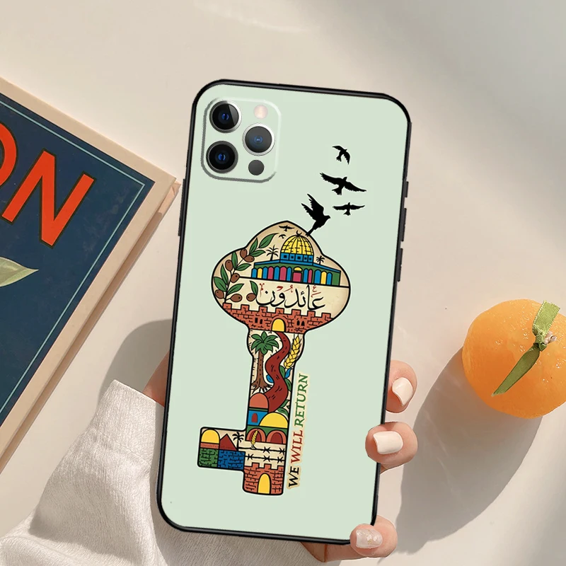 Вышитый чехол с картой Палестины для iPhone 11 12 13 14 Pro XS Max XR X 6 7 8 Plus SE 2022 2020, задняя крышка телефона.