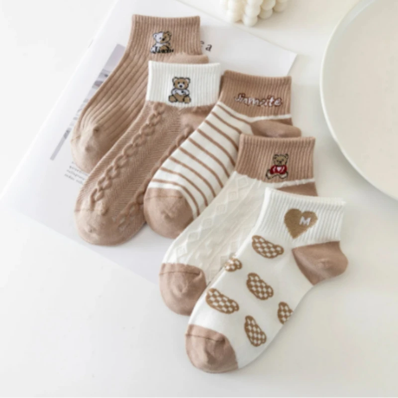 

Носки женские короткие из полиэстера, хлопковые дышащие повседневные Элегантные в японском стиле, в стиле ретро, 5 пар/комплект