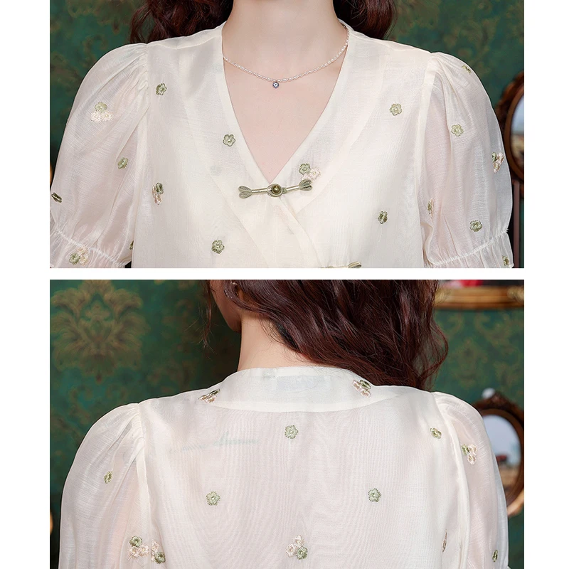 Женская летняя блузка с коротким рукавом и V-образным вырезом