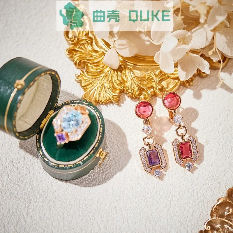 Бесплатная доставкаНовые серьги с имитацией турмалина микроинкрустация