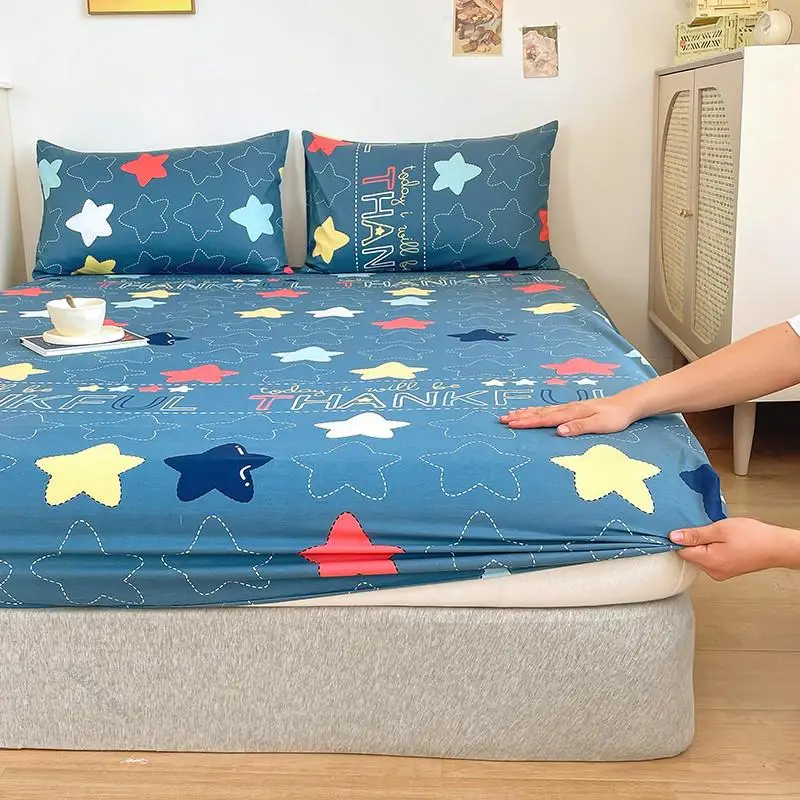 

DIMI 180x200 Stars Printed Blue Mattress Cover 150x200(No Pillowcase) Fitted Sheet Cotton100% Queen Size drap de lit coton