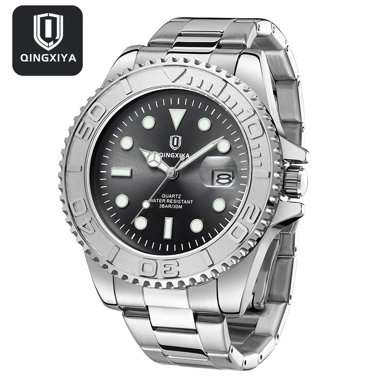 

Часы наручные QINGXIYA Мужские кварцевые, брендовые Роскошные водонепроницаемые повседневные модные дизайнерские, из нержавеющей стали