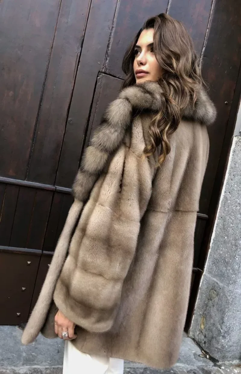 Luxury Vintage Real Natural Mink Fur Coat For Women Winter Fashion Long Warm Mink Fur Jacket High-end Overcoat Female Thicken