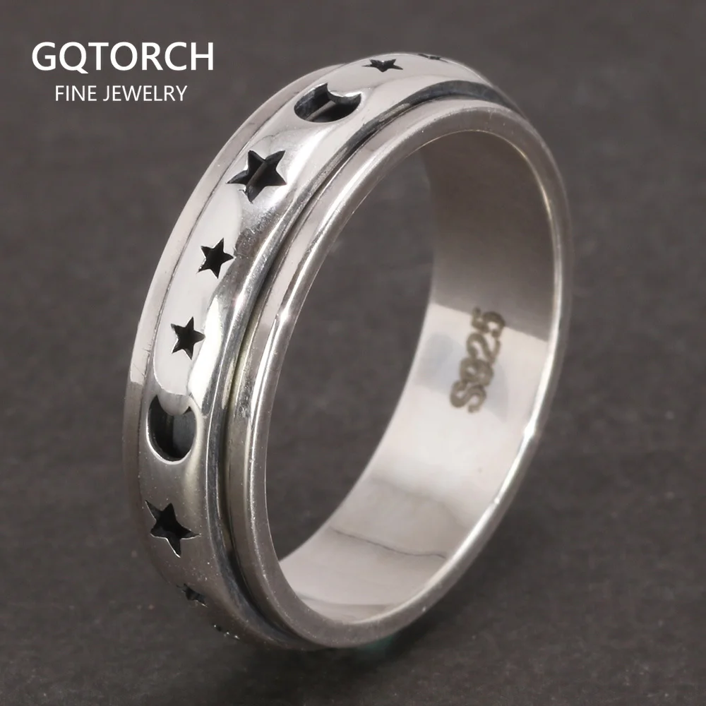 

Real 925 Sterling Silver Spinner Band Ring Moon Star Celtic Stress Relieving Anxiety Ring Gifts for Men And Women