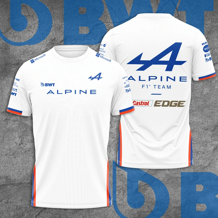 

2023 New F1 T Shirt Formula One Alpine F1 Team Alonso White Racing Short Sleeve Men's Summer Outdoor Sports Oversized T Shirt