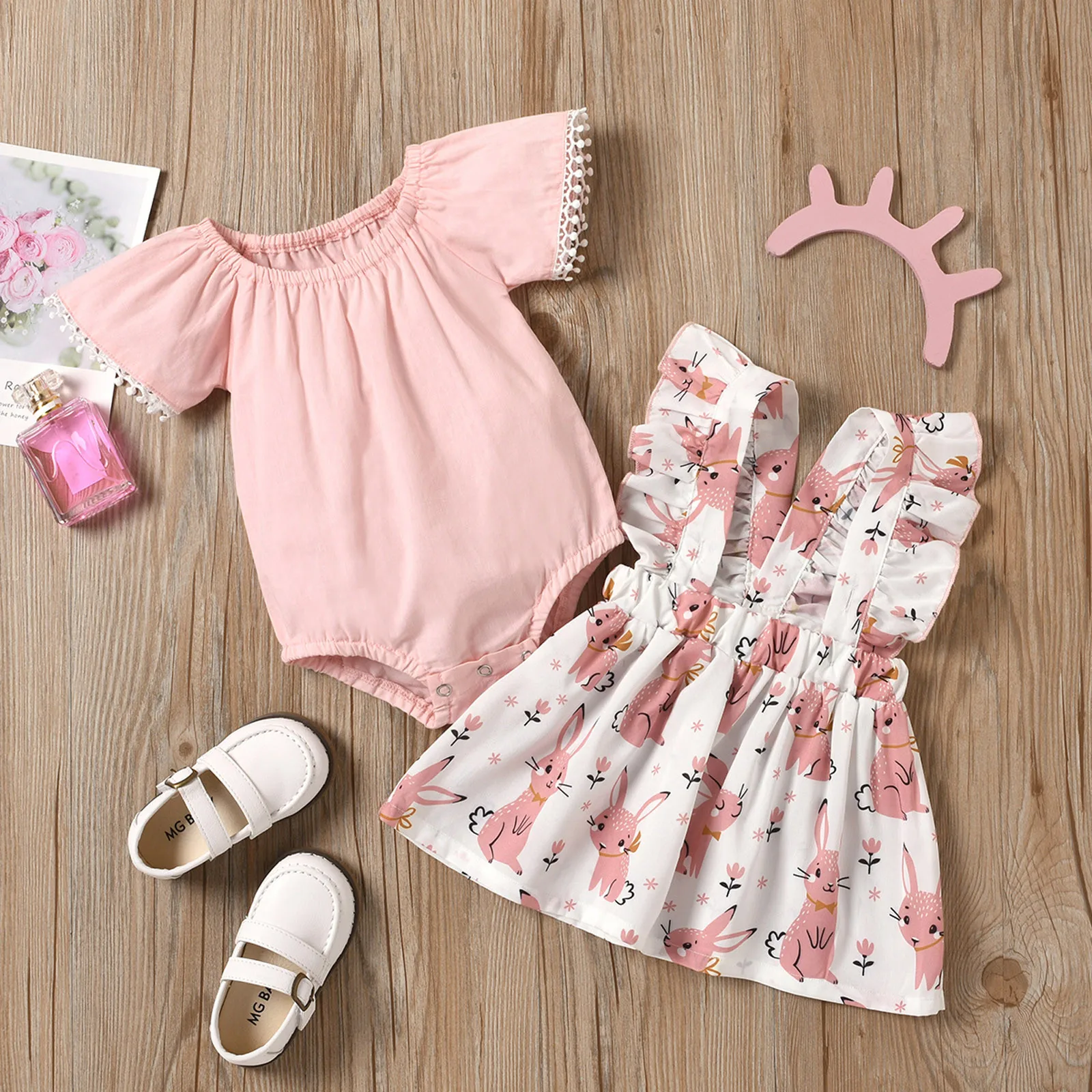 

Пасхальные наряды для маленьких девочек, комбинезон с коротким рукавом и кисточками, Пасхальная юбка с принтом кролика на подтяжках, компле...