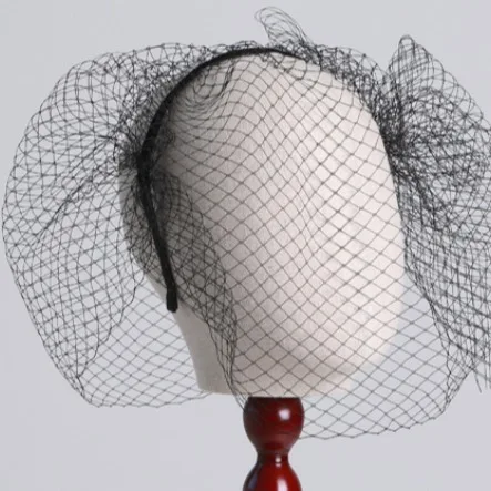 Черная Фата для лица свадебный головной убор с большим бантом сетчатая в виде