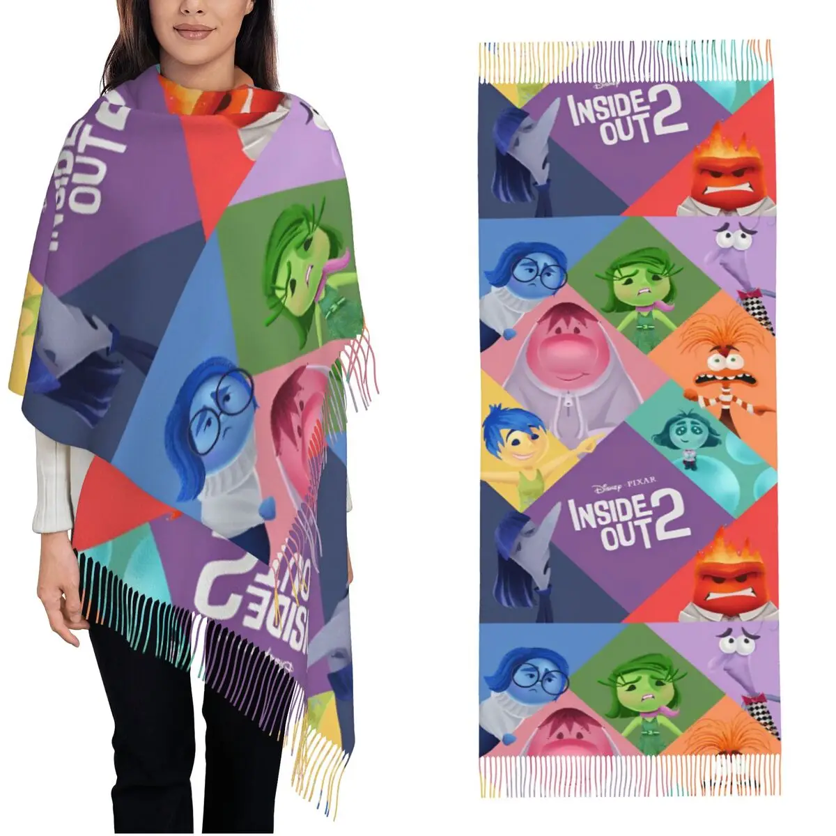 Женский шарф с кисточками большой зимний из пашмины