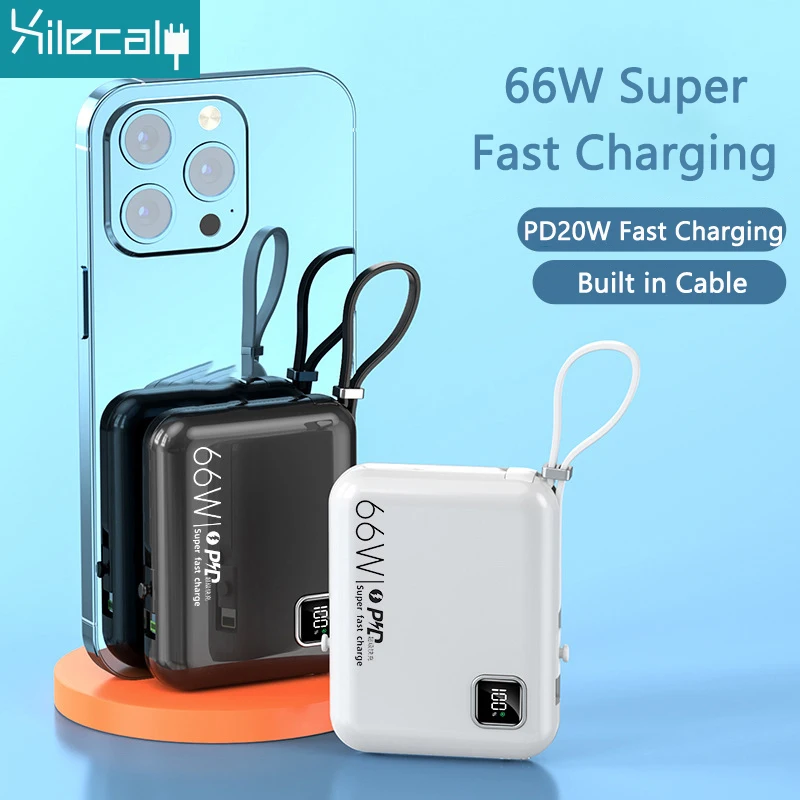 

66W Super Fast Charging 10000mAh Power Bank Built in Cable for Huawei P40 P50 iPhone 14 13 Samsung S22 S21 Xiaomi Mini Powerbank