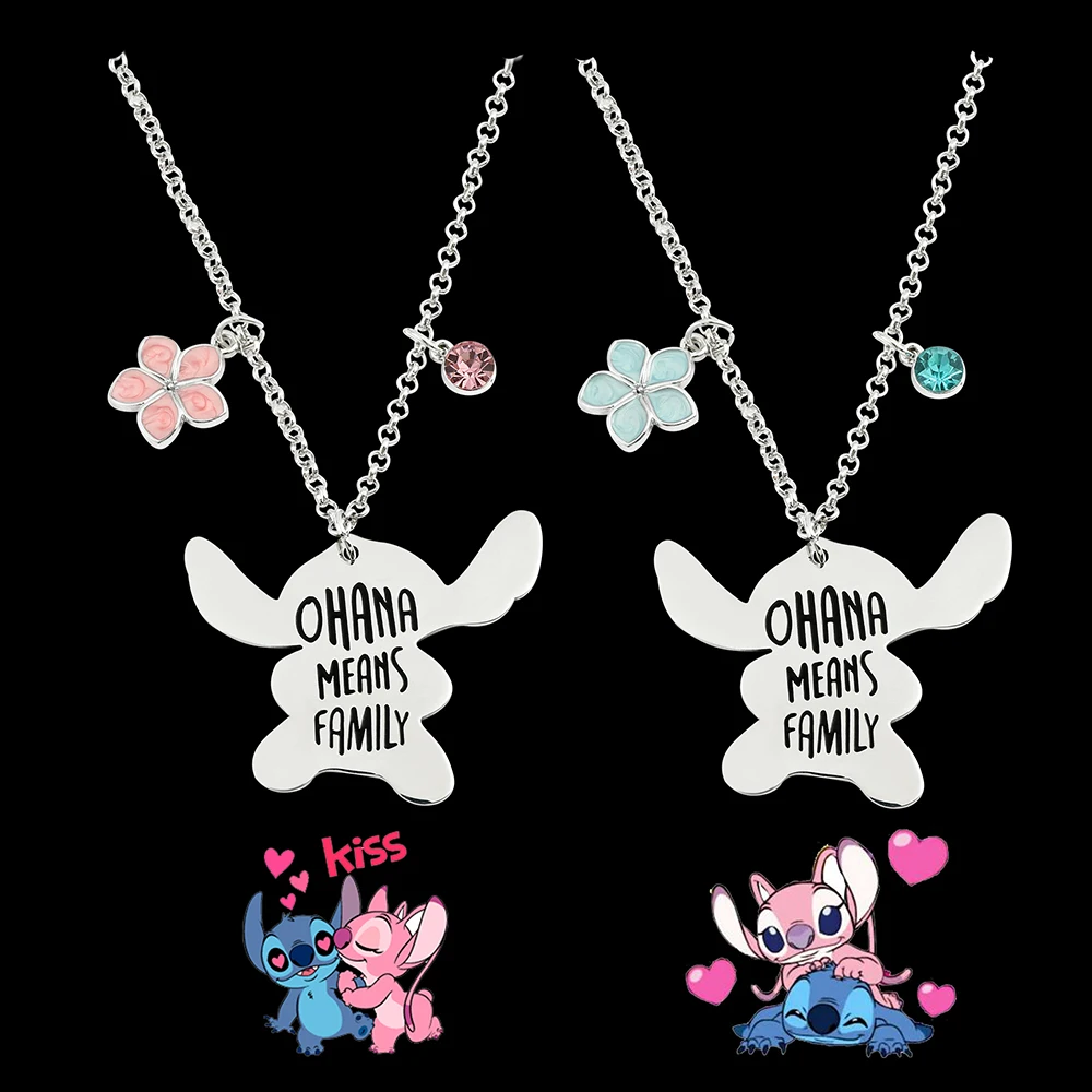 

Comic Stitch Necklace Ohana Means Family Stainless Steel Cute Pendant Necklace Crystal Jewelry Gifts for Boys Girl