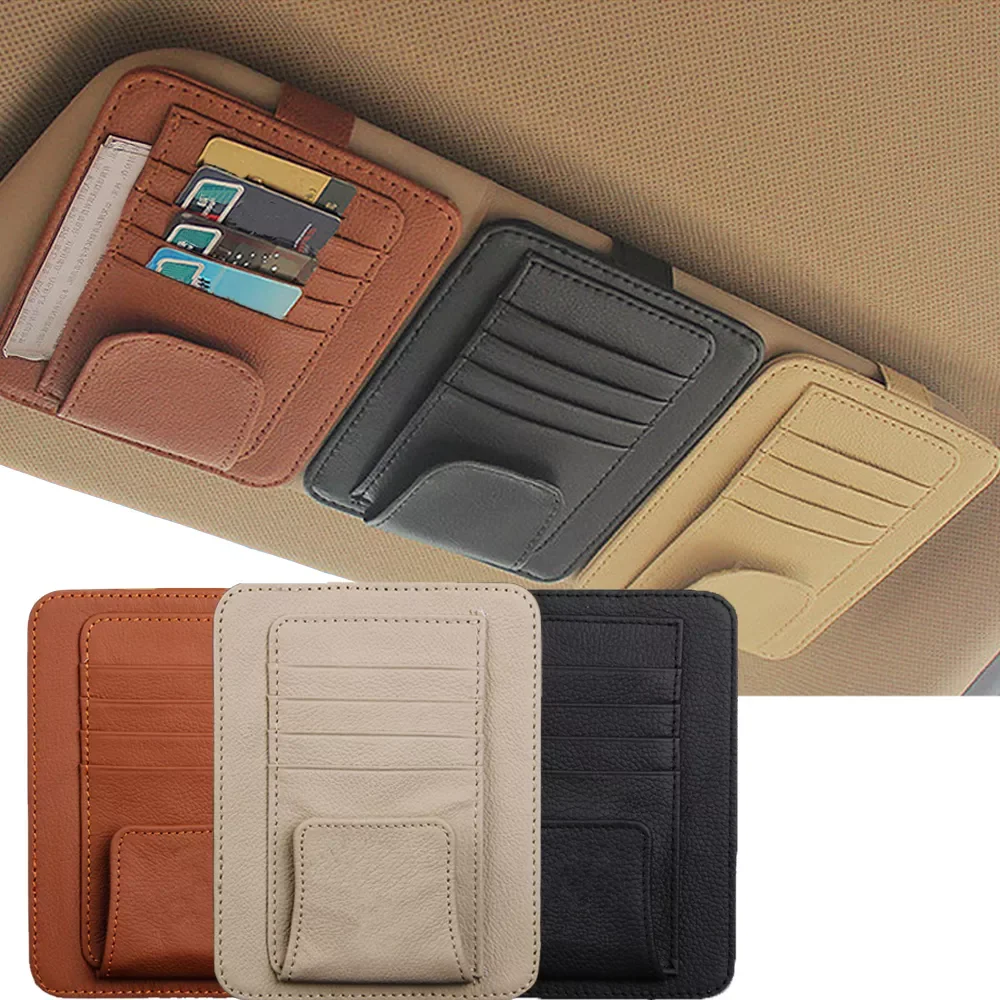 

Car Visor Organizer Holder Sunglasses Pen Holder Storage Clip PU Leather Case for Card Holder Sun Visor Storage Car-Styling