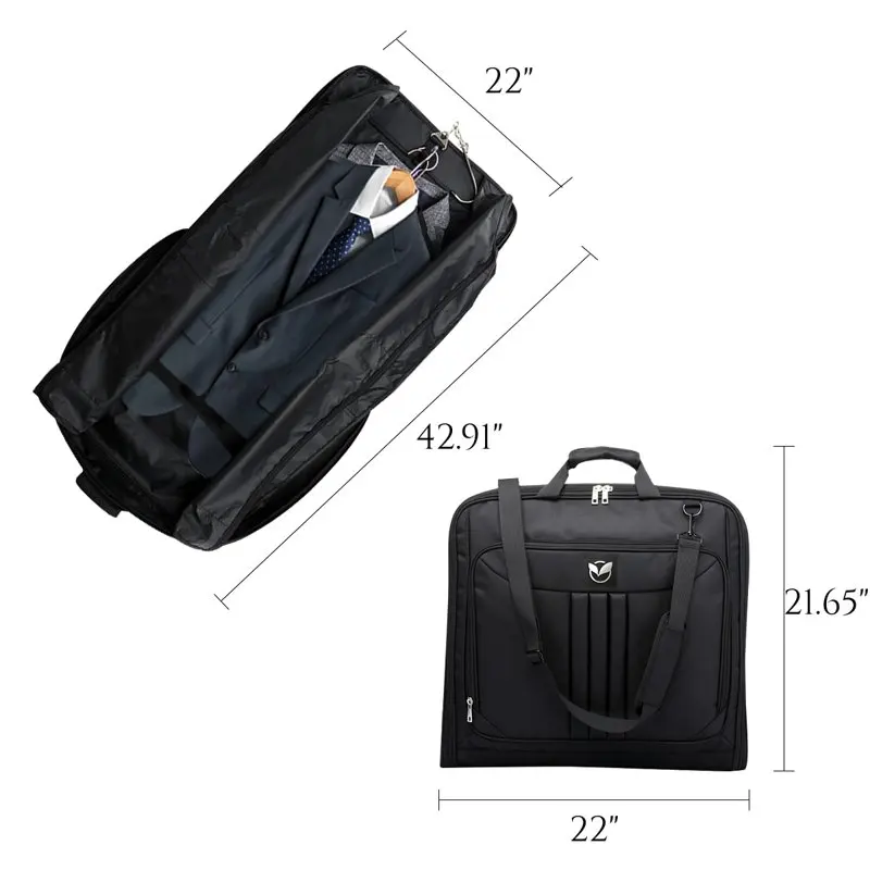 Suit Garment Bag for Travel for Men Women - Suit Case with Shoulder Strap and Rolling Luggage Attachment Point in Black, Perfect