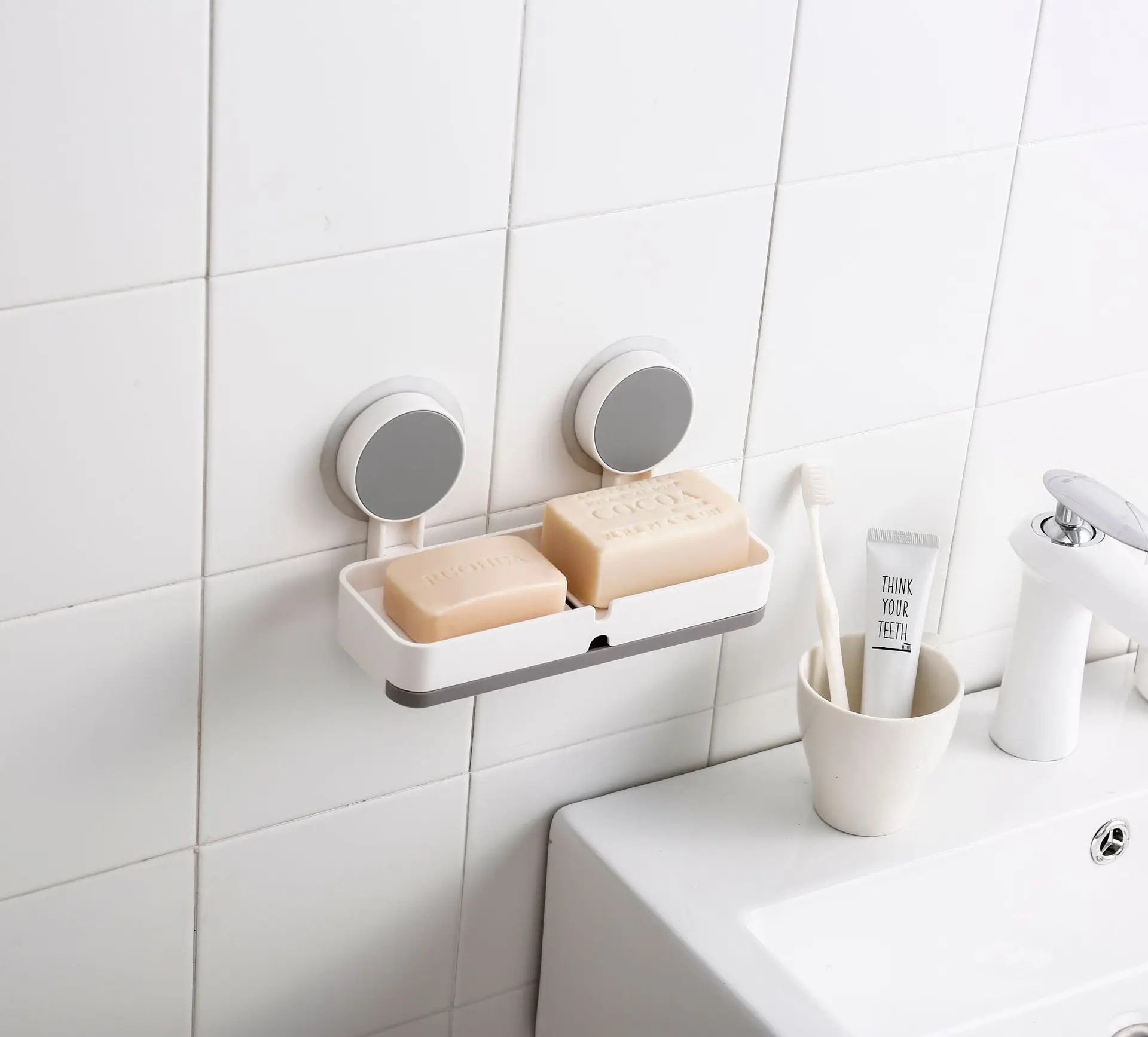 Bathroom Soap Box Punch Free Seamless Sticker Drawer Draining Basket Large Multi-functional Wall Mount Storage Toiletries Shelf |