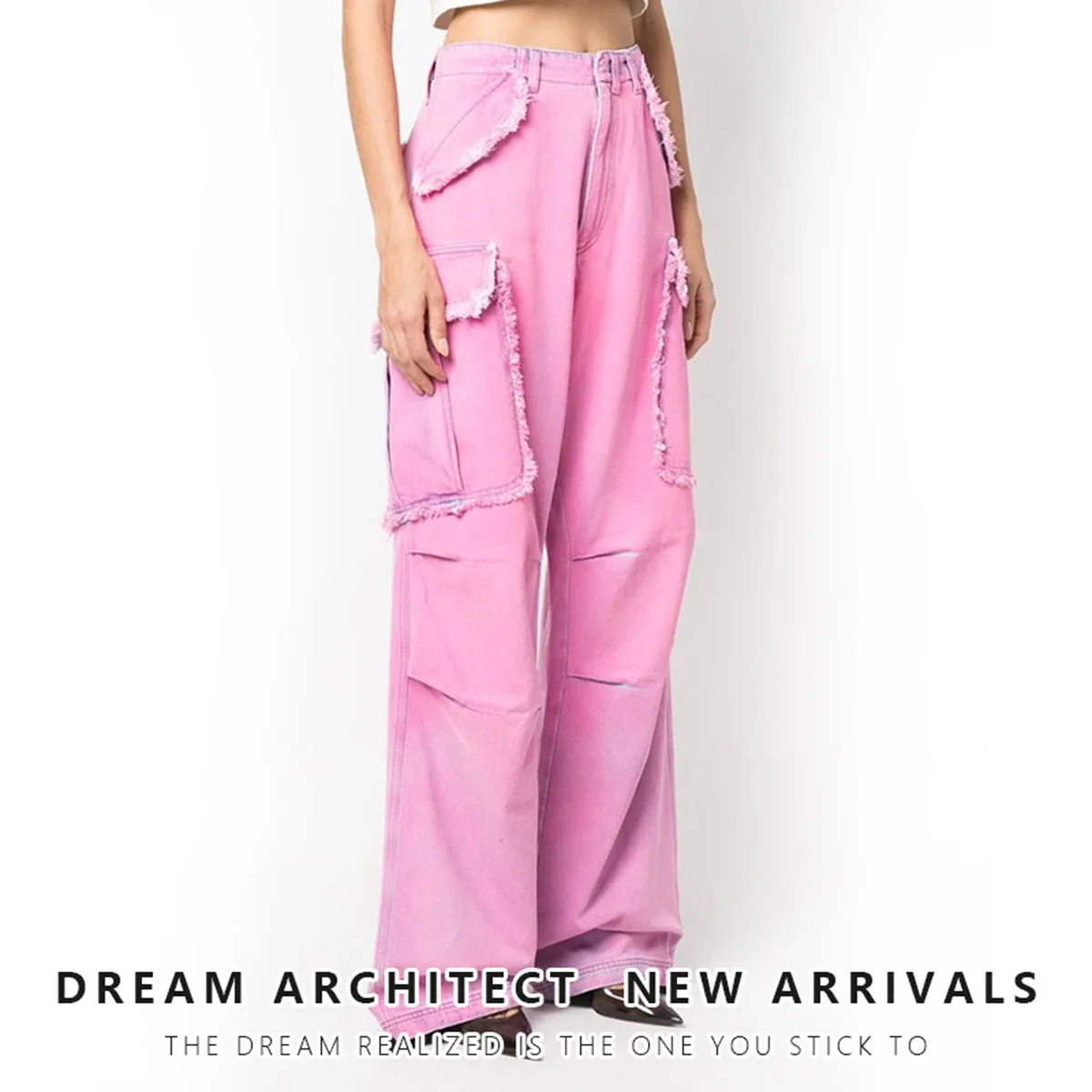 

Коллекция весна-лето 2023, розовые прямые штаны для девушек, свободные и изношенные брюки